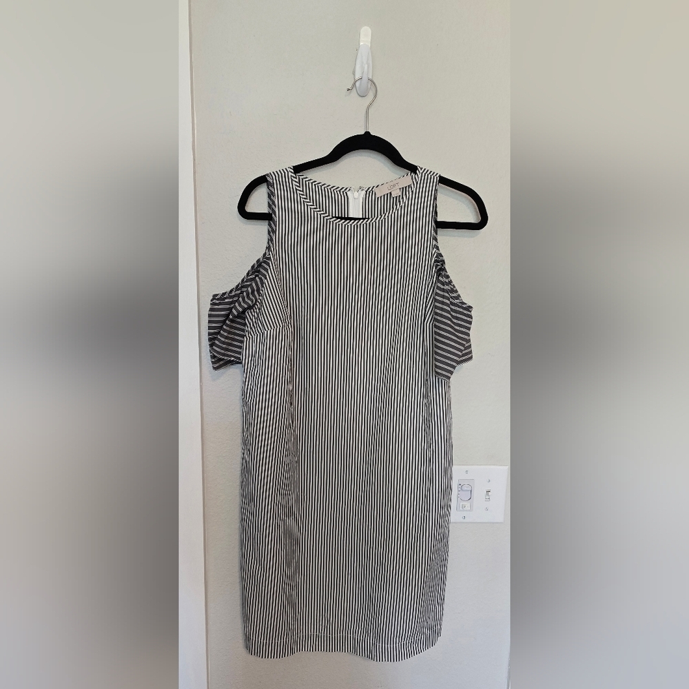 Loft Cold Shoulder Stripped Cotton Dress Size 6